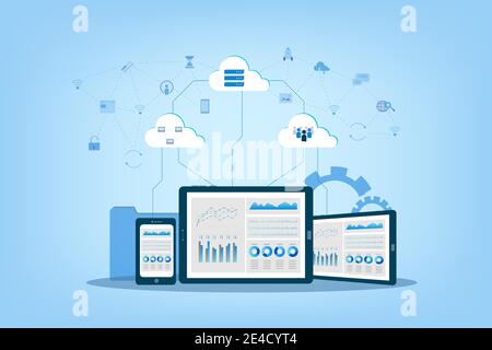Cloud computing technology with icons on digital device vector illustration Stock Vector