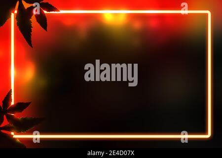Autumn holidays theme blank card with glowing border frame and autumn leaves Stock Photo