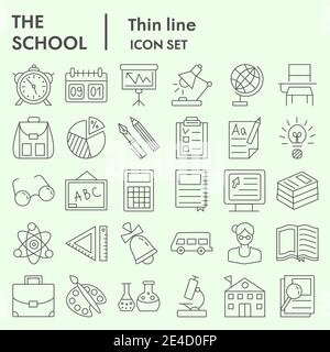 Education and school thin line icon set, study symbols set collection or vector sketches. Knowledge signs set for computer web, the linear pictogram Stock Vector