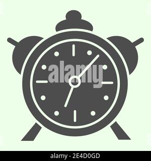 Alarm clock solid icon. Classic retro table clock glyph style pictogram on white background. Morning wake up watch for mobile concept and web design Stock Vector