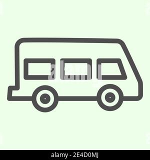 School bus line icon. Retro minivan or minibus outline style pictogram on white background. School van for students or pupils transportation for Stock Vector