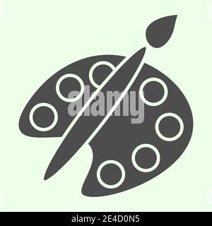 Paints solid icon. Palette with paint and brush glyph style pictogram on white background. School art and drawing for mobile concept and web design Stock Vector