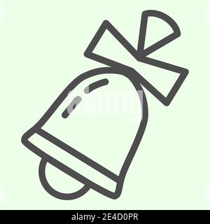 School bell line icon. Retro and vintage handbell with ribbon outline style pictogram on white background. Study and Education signs for mobile Stock Vector