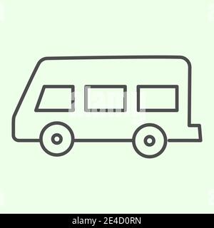 School bus thin line icon. Retro minivan or minibus outline style pictogram on white background. School van for students or pupils transportation for Stock Vector