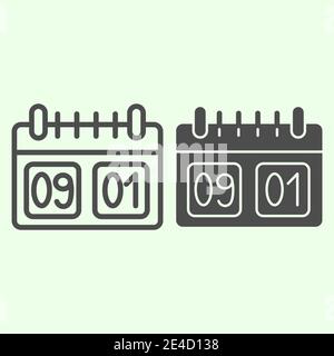 School calendar line and solid icon. Calendar with first September date outline style pictogram on white background. Day of knowledge dating symbol Stock Vector