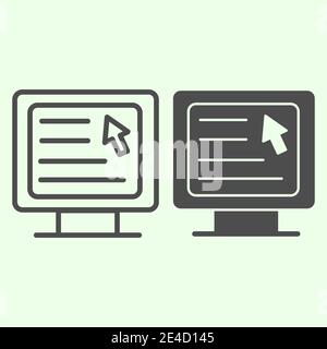 Computer line and solid icon. Webpage with cursor on monitor outline style pictogram on white background. Education web site and mouse pointer on pc Stock Vector