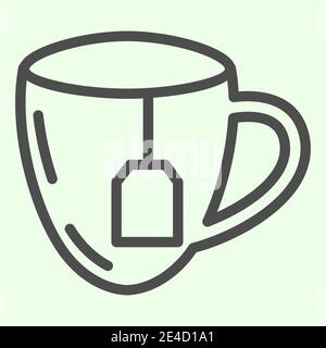 Lunch break line icon. Cup of tea with tea bag outline style pictogram on white background. Business lunch for mobile concept and web design. Vector Stock Vector