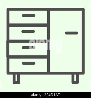 Bedside table line icon. Company achieve cabinets for documents and files outline style pictogram on white background. Business office furniture for Stock Vector