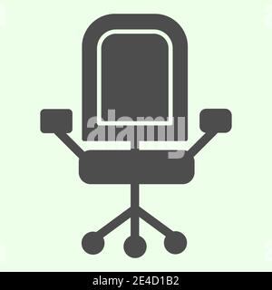Office chair solid icon. Armchair with wheels of comfortable business furniture glyph style pictogram on white background. Office chief seat for Stock Vector