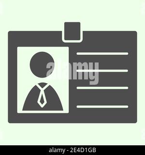 Badge solid icon. Personal employee identity card with photo glyph style pictogram on white background. Business id badge with avatar for mobile Stock Vector