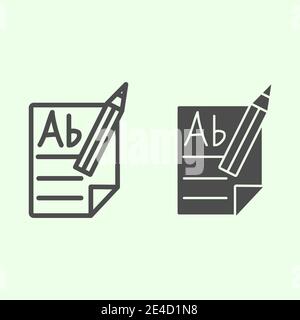 File and pencil line and solid icon. Document With Pencil outline style pictogram on white background. Write simple office document for mobile concept Stock Vector