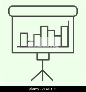 Business presentation stand thin line icon. Flip chart with diagram outline style pictogram on white background. Whiteboard statistics report for Stock Vector