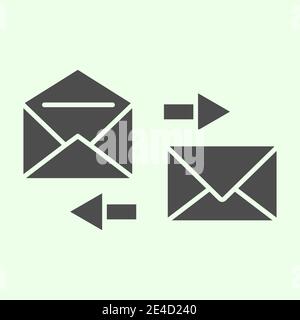 Correspondence solid icon. Mail exchange glyph style pictogram on white background. Send and receive business letters envelope with arrows for mobile Stock Vector