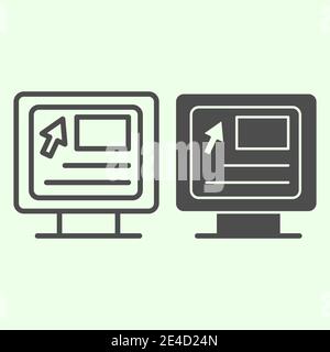 Computer line and solid icon. Webpage with cursor on pc monitor outline style pictogram on white background. Office and Business signs for mobile Stock Vector