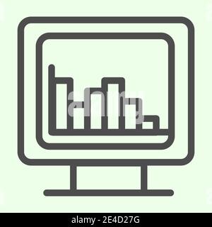 Computer graph line icon. Analytic or statistics chart on monitor screen outline style pictogram on white background. Technology signs for mobile Stock Vector