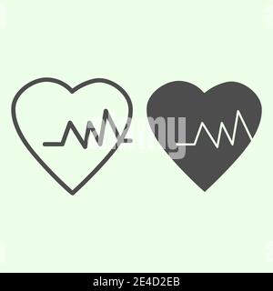 Health heart line and solid icon. Heartbeat cardiogram and rate outline style pictogram on white background. Life trace, medicine and pulse signs for Stock Vector