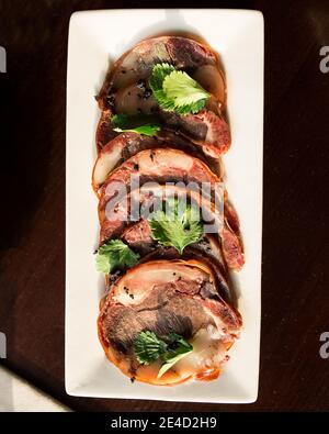 Kazakh oriental horse sausage sliced smoked qazy Stock Photo