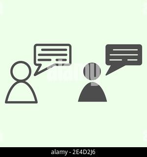 Employee talk line and solid icon. Business manager chat message outline style pictogram on white background. Office messenger with speech bubble for Stock Vector