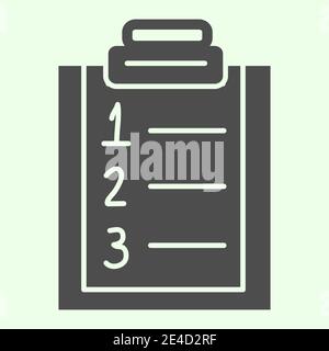 Plan list solid icon. Checklist with ranking numbers on clipboard glyph style pictogram on white background. Numbered to do plan for mobile concept Stock Vector