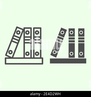 Office folders line and solid icon. Row of binders outline style pictogram on white background. Three business binder with archiving files for mobile Stock Vector