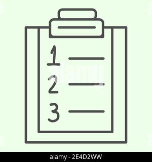 Plan list thin line icon. Checklist with ranking numbers on clipboard outline style pictogram on white background. Numbered to do plan for mobile Stock Vector
