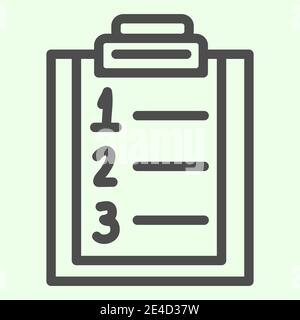 Plan list line icon. Checklist with ranking numbers on clipboard outline style pictogram on white background. Numbered to do plan for mobile concept Stock Vector