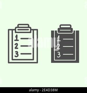 Plan list line and solid icon. Checklist with ranking numbers on clipboard outline style pictogram on white background. Numbered to do plan for mobile Stock Vector