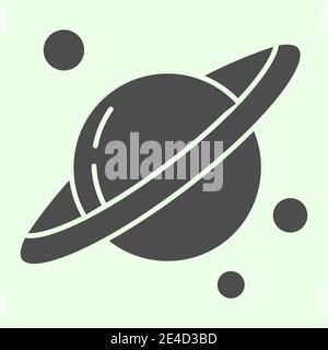 Space and planets solid icon. Planet Saturn with solar planetary ring system glyph style pictogram on white background. Universe explore for mobile Stock Vector
