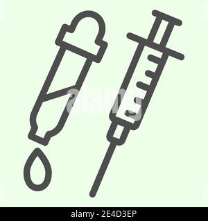 Injection line icon. Medical syringe for vaccination and pipette outline style pictogram on white background. Chemistry and biology signs for mobile Stock Vector