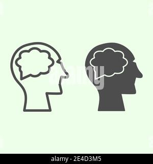 Man brain line and solid icon. Human head thinking a new idea outline style pictogram on white background. Science and health signs for mobile concept Stock Vector