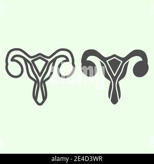 Female reproductive organ line and solid icon. Woman uterus outline style pictogram on white background. Human gynecology organs signs for mobile Stock Vector