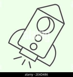 Missile thin line icon. Rocket attack flight with flame outline style pictogram on white background. Science and research signs for mobile concept and Stock Vector