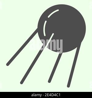 Satellite solid icon. Outer space sputnik with round shadow glyph style pictogram on white background. Exploration and research signs for mobile Stock Vector