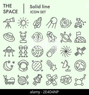 Space line icon set, universe symbols set collection or vector sketches. Cosmic signs set for computer web, the linear pictogram style package Stock Vector