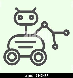 Lunar Rover line icon. Moon exploration robot vehicle or moonwalker outline style pictogram on white background. Universe and space signs for mobile Stock Vector