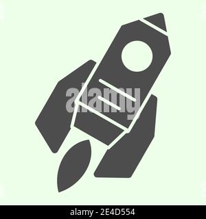 Rocket solid icon. Cosmic space ship flying with fire glyph style pictogram on white background. Exploration and research signs for mobile concept and Stock Vector