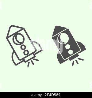 Missile line and solid icon. Rocket attack flight with flame outline style pictogram on white background. Science and research signs for mobile Stock Vector