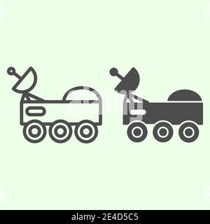 Space rover with radio telescope line and solid icon. Space explorer car outline style pictogram on white background. Universe and cosmos signs for Stock Vector