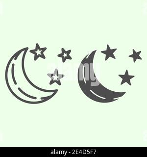 Lunar weather line and solid icon. Moon crescent and stars outline style pictogram on white background. Nighttime sign for mobile concept and web Stock Vector