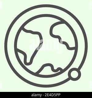 Planet Earth with orbit line icon. Artificial satellites orbiting the planet outline style pictogram on white background. Universe signs for mobile Stock Vector