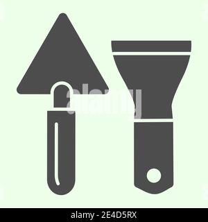 Building spatula solid icon. Trowel and putty knife or scraper glyph style pictogram on white background. Construction and Renovating signs for mobile Stock Vector