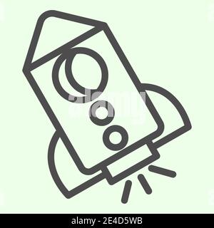 Missile line icon. Rocket attack flight with flame outline style pictogram on white background. Science and research signs for mobile concept and web Stock Vector