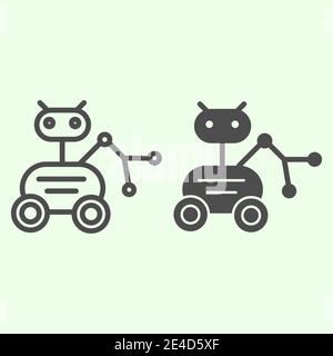 Lunar Rover line and solid icon. Moon exploration robot vehicle or moonwalker outline style pictogram on white background. Universe and space signs Stock Vector