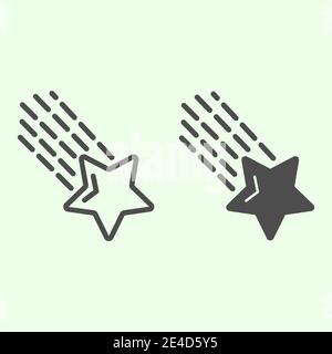 Shooting star line and solid icon. Falling meteor star with tale in outer space outline style pictogram on white background. Universe signs for mobile Stock Vector