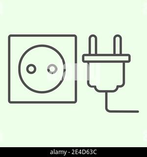 Socket with plug thin line icon. Unplugged cable from Jack socket outline style pictogram on white background. Real estate and apartment signs for Stock Vector