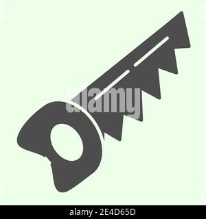Saw solid icon. Building handle hacksaw for cutting wood glyph style pictogram on white background. Homebuilding and house repair signs for mobile Stock Vector