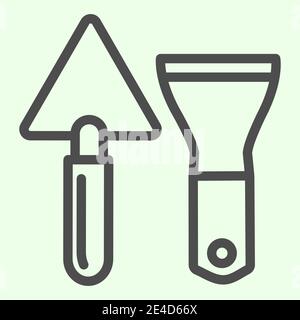 Building spatula line icon. Trowel and putty knife or scraper outline style pictogram on white background. Construction and Renovating signs for Stock Vector
