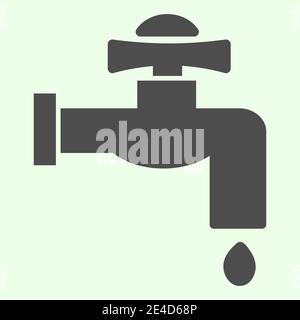Faucet solid icon. Water tap leaking with drop glyph style pictogram on white background. House repair and construction signs for mobile concept and Stock Vector