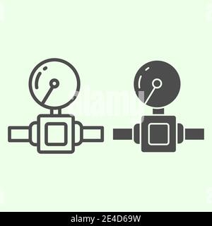 Water pipe counter line and solid icon. Home supply meter or gauge symbol, outline style pictogram on white background. Construction sign for mobile Stock Vector