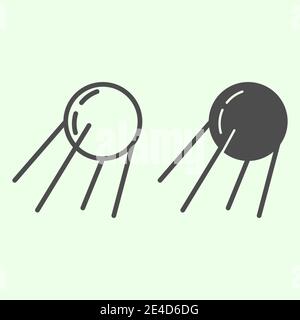 Satellite line and solid icon. Outer space sputnik with round shadow outline style pictogram on white background. Exploration and research signs for Stock Vector